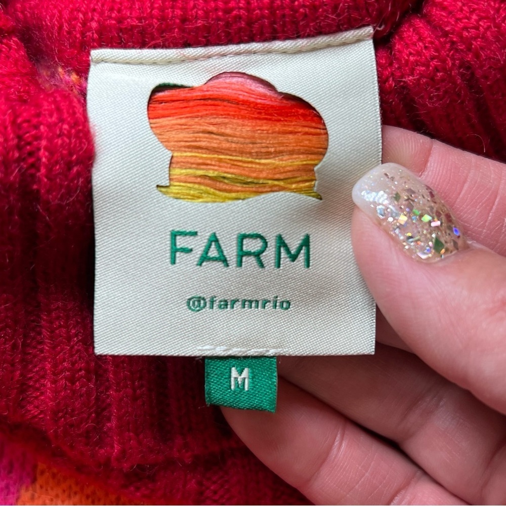 Farm Rio Vibrant Floral Cable Knit Sweater Pink Botanical Print Size Medium - Picture 10 of 13